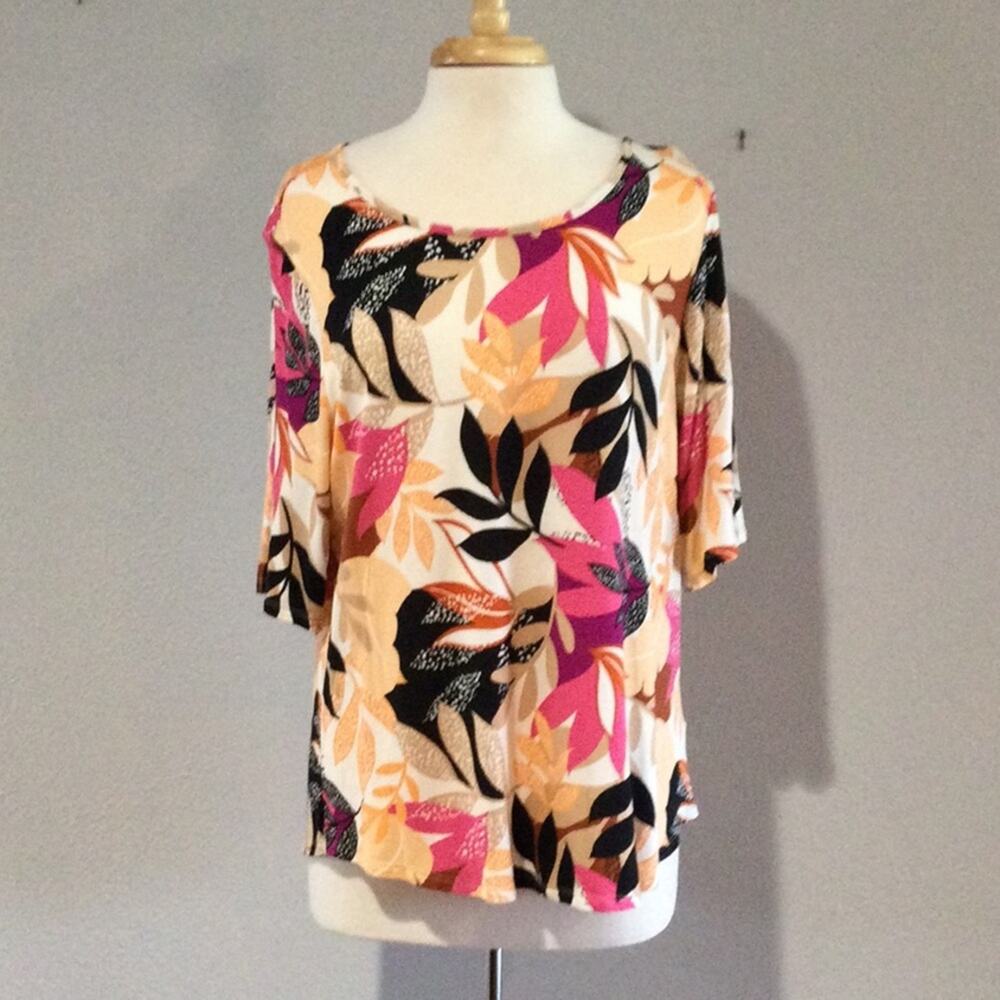 Apt 9 Multicolor Foliage Print Soft 3/4 Sleeve Tu… - image 1